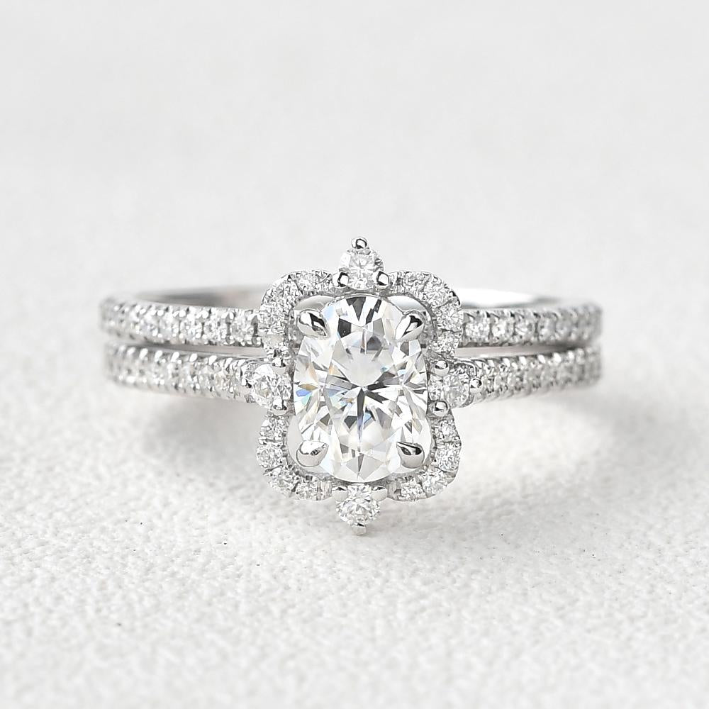 1.21CT Oval Cut Moissanite Vintage Halo Bridal Ring Set