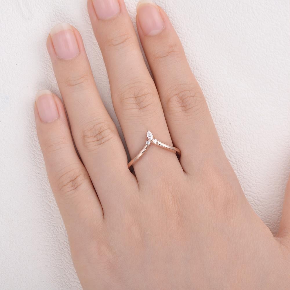 0.10CTW Round & Marquise Cut Curved Stacking Moissanite Wedding Band