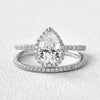 1.33CT Pear Cut Moissanite Halo Bridal Ring Set