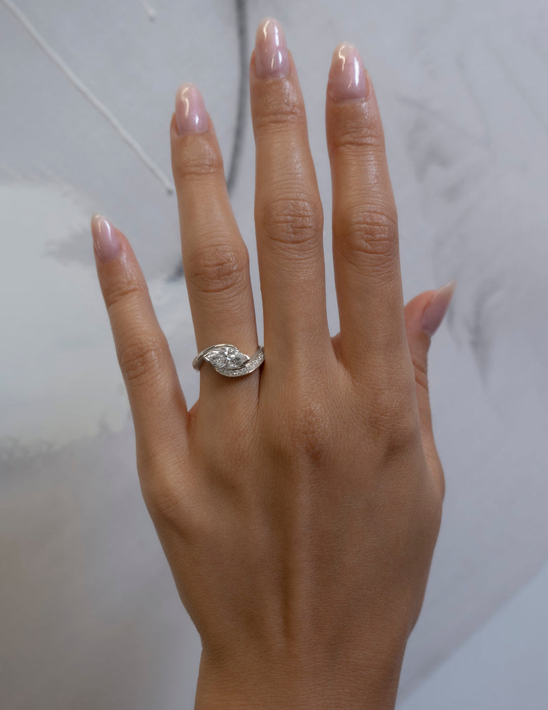 1.0CT-2.0CT Marquise Cut Moissanite Pave Diamond Engagement Ring