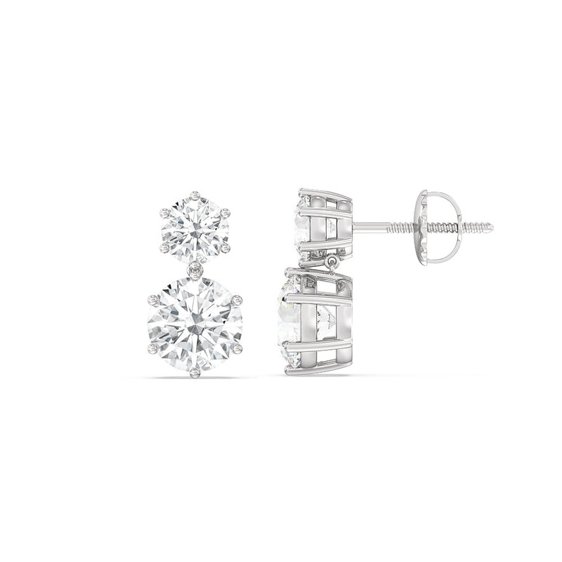 2.0CT Round Cut Two Stone Moissanite Stud Diamond Earrings