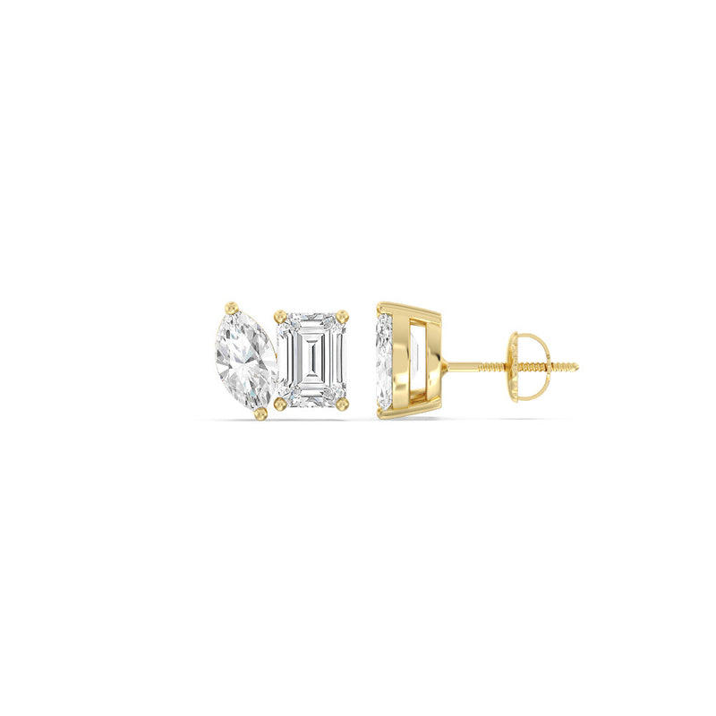 Marquise & Emerald Moissanite Two Stone Diamond Stud Earrings