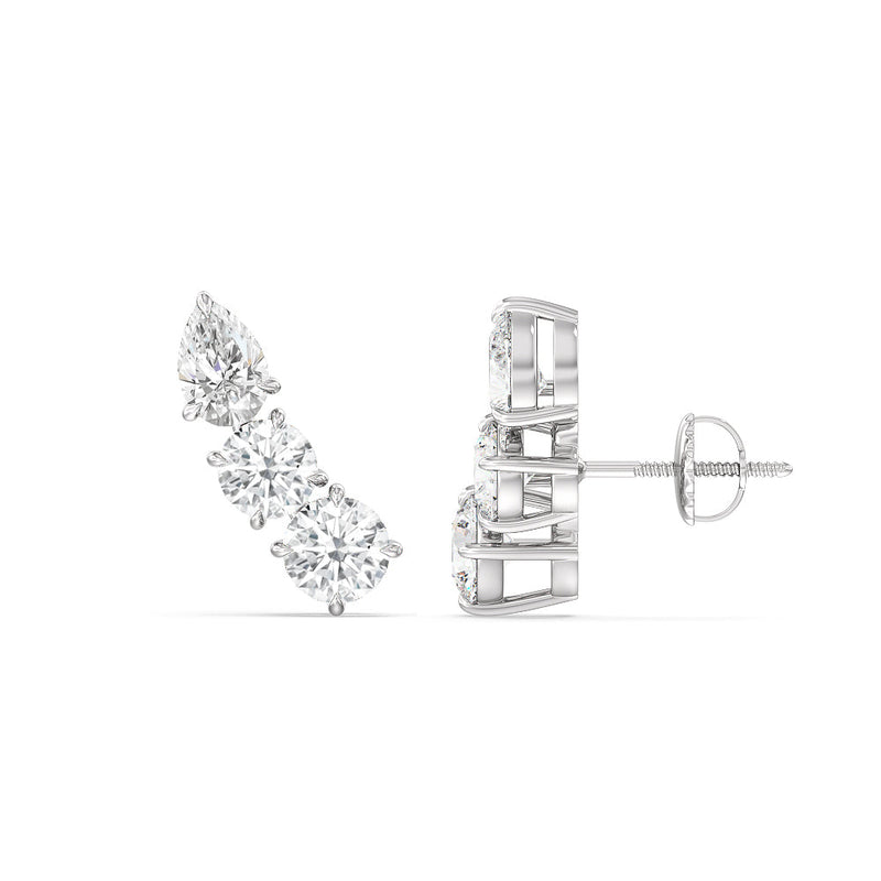 Round & Pear Cut Moissanite Three Stone Diamond Earrings for Her