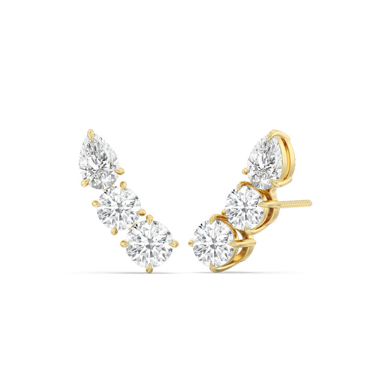 Round & Pear Cut Moissanite Three Stone Diamond Earrings for Her