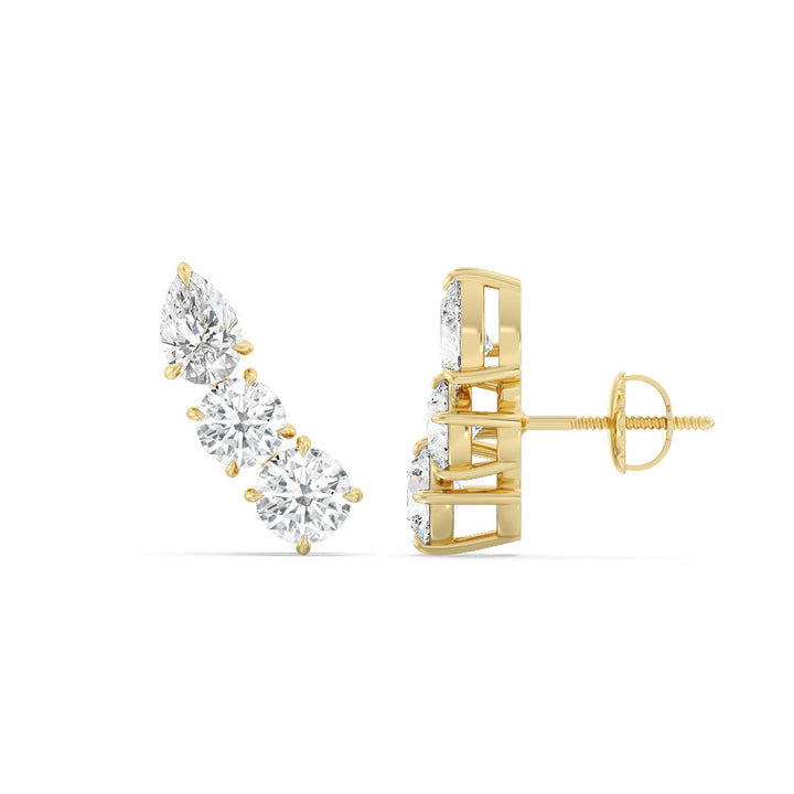 Round & Pear Cut Moissanite Three Stone Diamond Earrings for Her