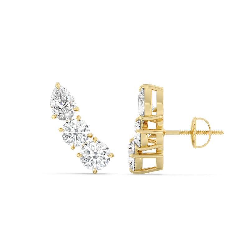 Round & Pear Cut Moissanite Three Stone Diamond Earrings for Her