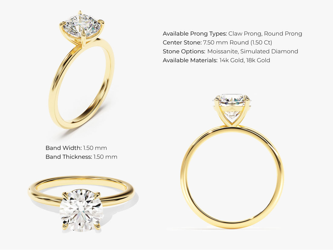 4-Prong Solitaire Round Cut Moissanite Engagement Ring (1.50 CT)