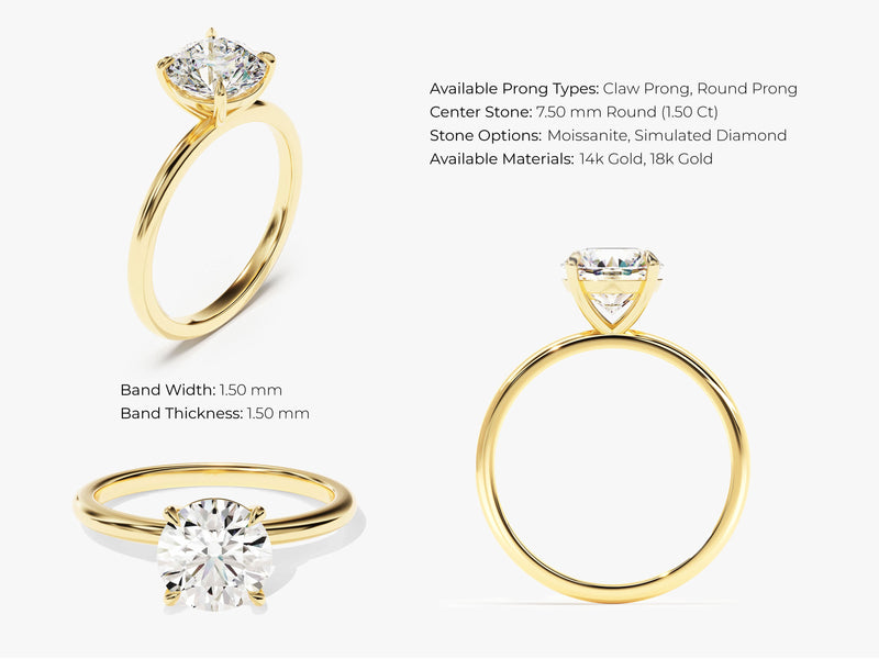 4-Prong Solitaire Round Cut Moissanite Engagement Ring (1.50 CT)
