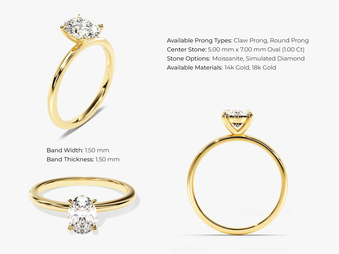 4-Prong Solitaire Oval Cut Moissanite Engagement Ring (1.00 CT)