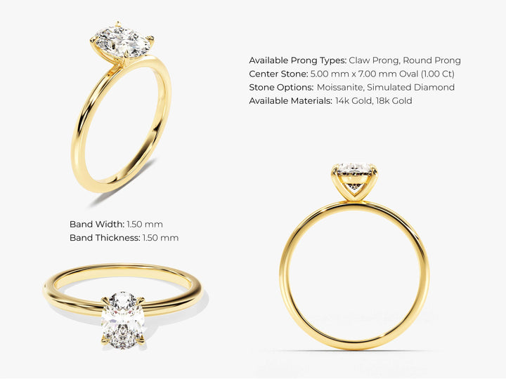 4-Prong Solitaire Oval Cut Moissanite Engagement Ring (1.00 CT)