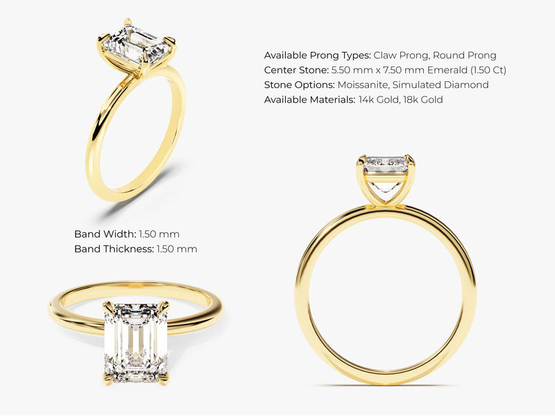 Emerald Cut Solitaire Moissanite Engagement Ring (1.50 CT)
