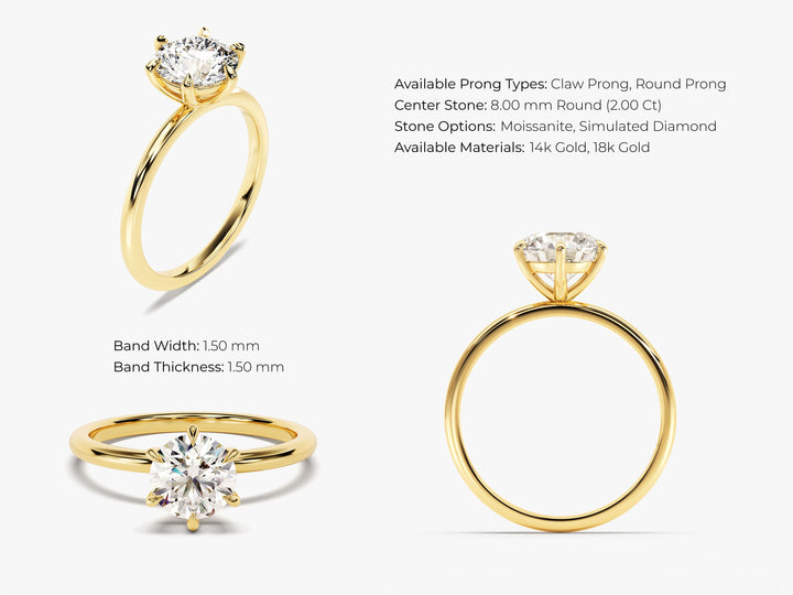 6-Prong Solitaire Round Cut Moissanite Engagement Ring (2.00 CT)