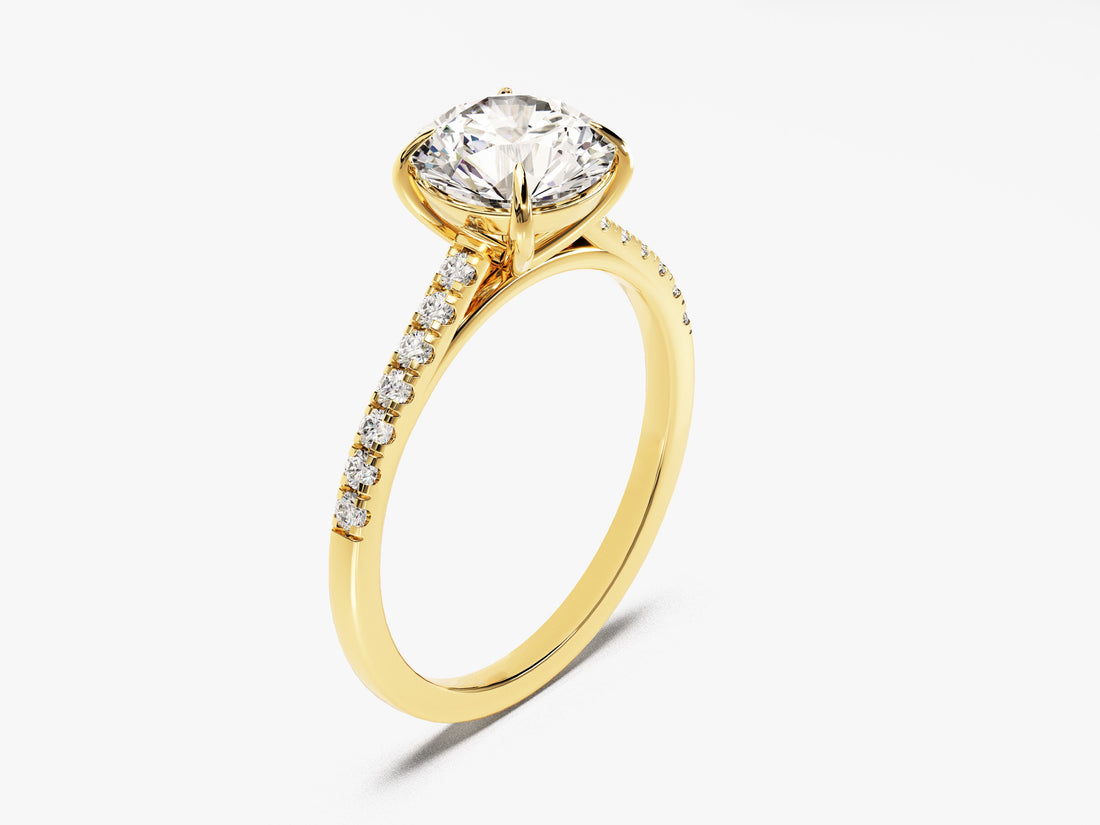 Cathedral Round Cut Moissanite Engagement Ring with Pave Set Side Stones (1.50 CT)