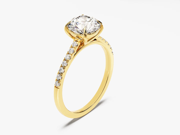 Cathedral Round Cut Moissanite Engagement Ring with Pave Set Side Stones (1.50 CT)
