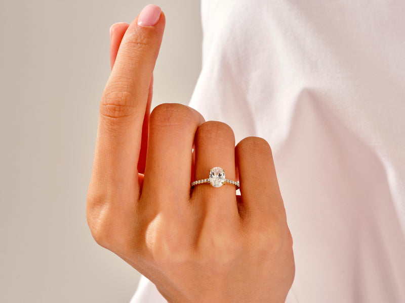 Cathedral Oval Cut Moissanite Engagement Ring with Pave Set Side Stones (1.50 CT)