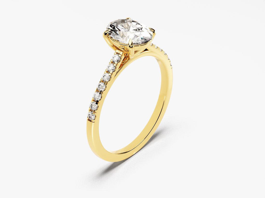 Cathedral Oval Cut Moissanite Engagement Ring with Pave Set Side Stones (1.50 CT)