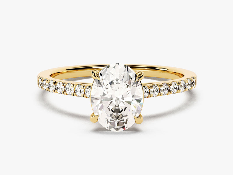 Cathedral Oval Cut Moissanite Engagement Ring with Pave Set Side Stones (1.50 CT)
