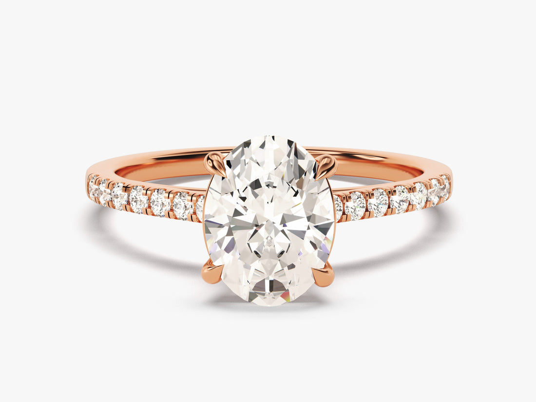 Cathedral Oval Cut Moissanite Engagement Ring with Pave Set Side Stones (2.00 CT)