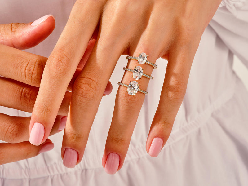 Cathedral Oval Cut Moissanite Engagement Ring with Pave Set Side Stones (2.00 CT)