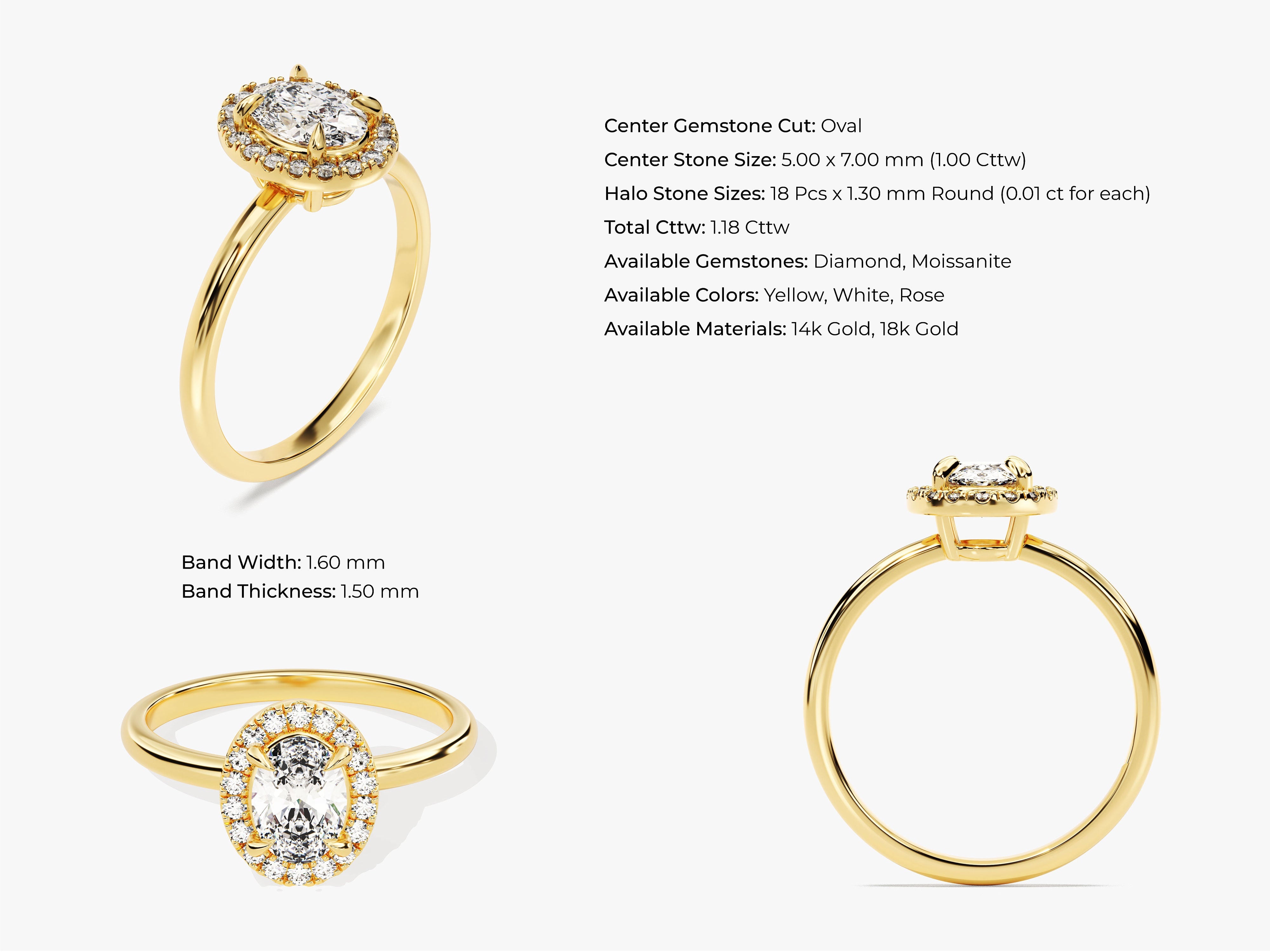 Oval Halo Moissanite Engagement Ring (1.00 CT)