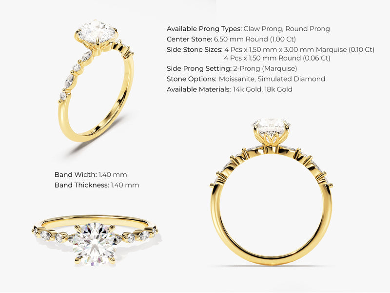 Alternating Marquise Side Stone Moissanite Engagement Ring (1.00 CT)