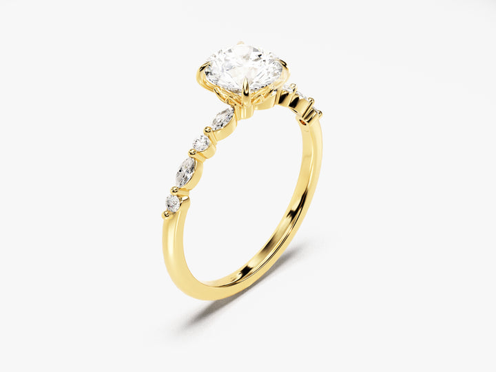 Alternating Marquise Side Stone Moissanite Engagement Ring (1.00 CT)