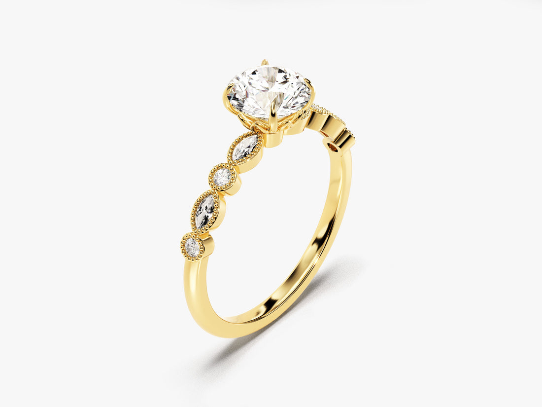 Milgrain Marquise Side Stone Moissanite Engagement Ring (1.00 CT)