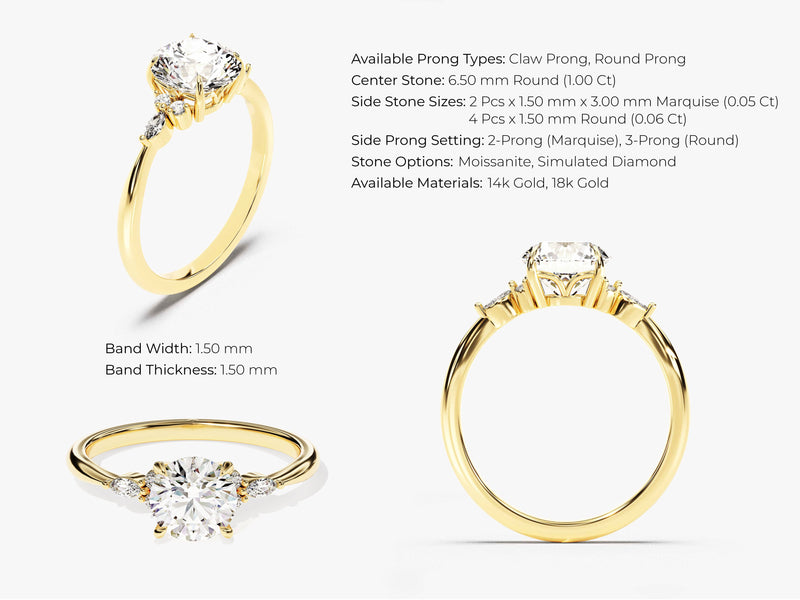 Cluster Accent Round Cut Moissanite Engagement Ring (1.00 CT)