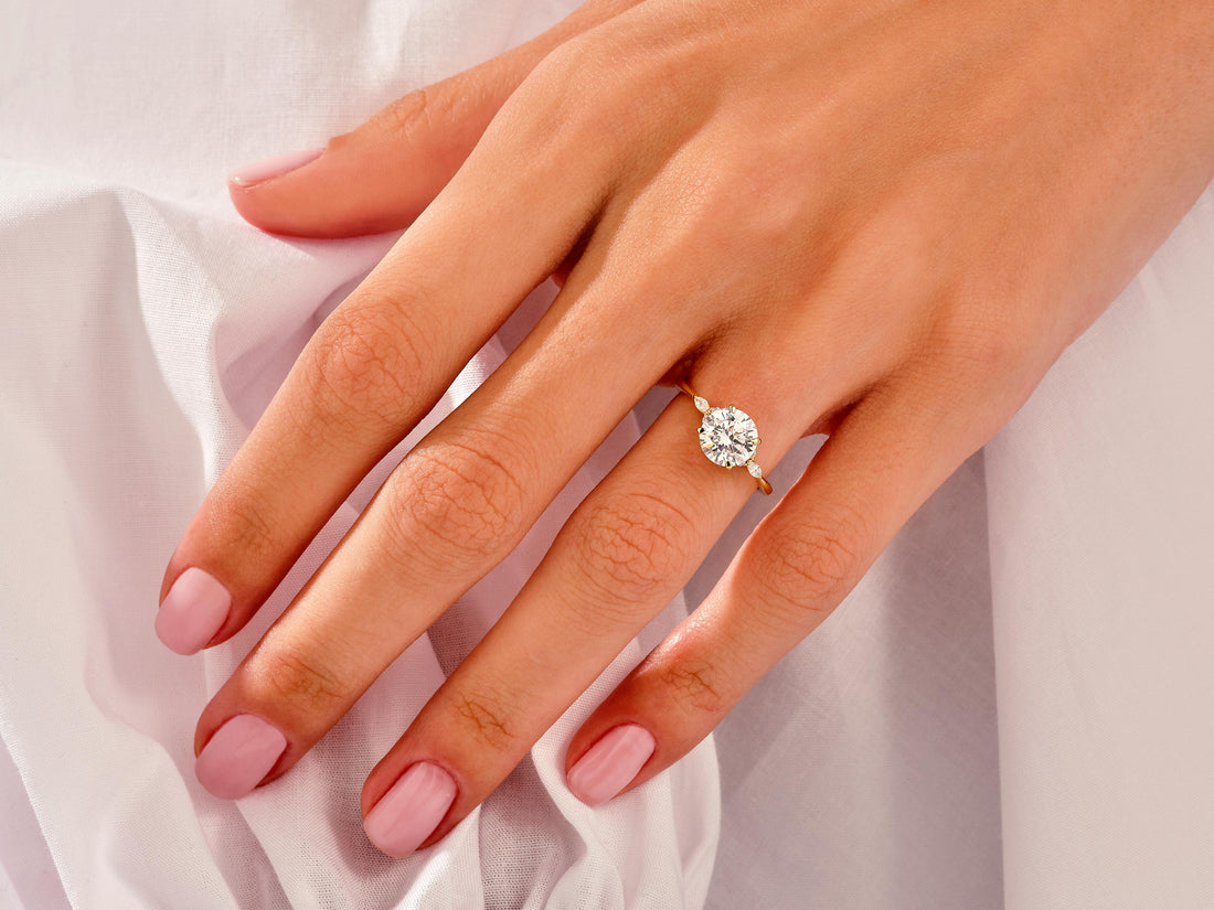 Cluster Accent Round Cut Moissanite Engagement Ring (1.50 CT)