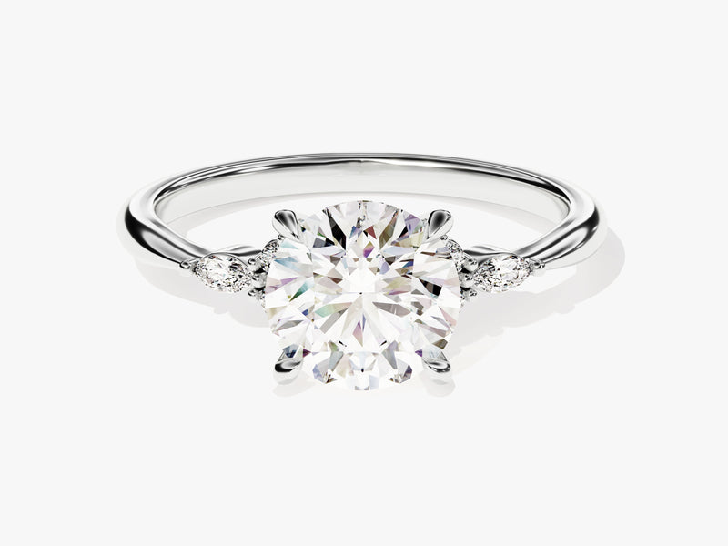 Cluster Accent Round Cut Moissanite Engagement Ring (1.50 CT)