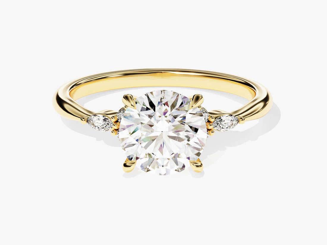 Cluster Accent Round Cut Moissanite Engagement Ring (1.50 CT)