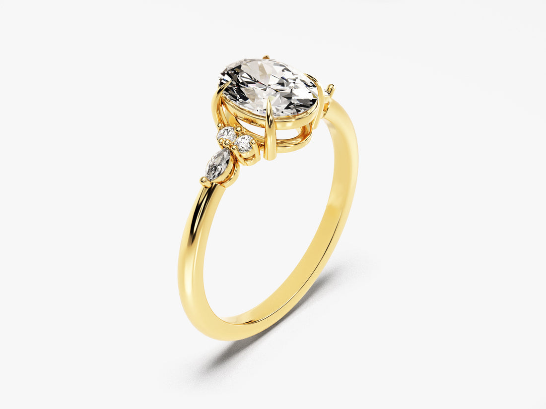 Cluster Accent Oval Cut Moissanite Engagement Ring (1.50 CT)