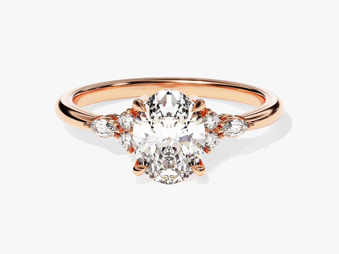 Cluster Accent Oval Cut Moissanite Engagement Ring (1.50 CT)