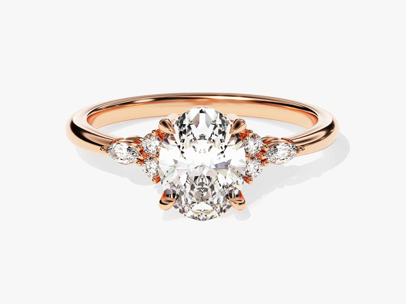 Cluster Accent Oval Cut Moissanite Engagement Ring (1.50 CT)