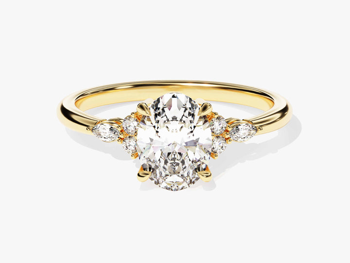 Cluster Accent Oval Cut Moissanite Engagement Ring (1.50 CT)
