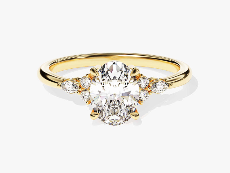 Cluster Accent Oval Cut Moissanite Engagement Ring (1.50 CT)