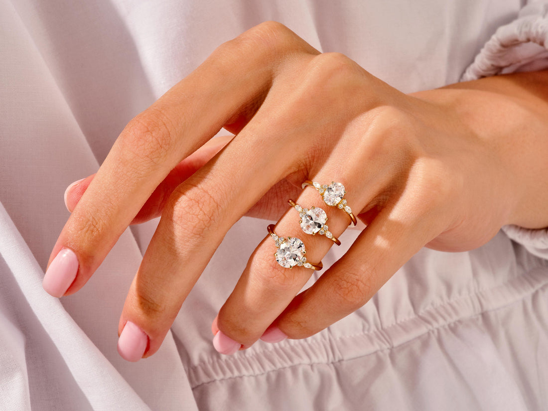 Cluster Accent Oval Cut Moissanite Engagement Ring (1.00 CT)