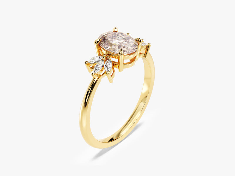 Oval Cut Peach Morganite Engagement Ring with Marquise Sidestones