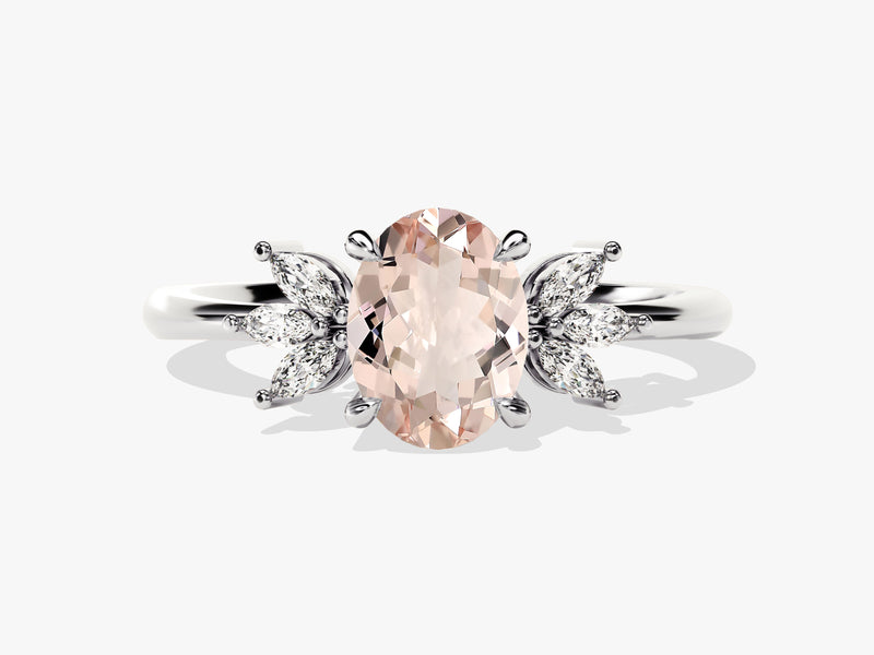 Oval Cut Peach Morganite Engagement Ring with Marquise Sidestones