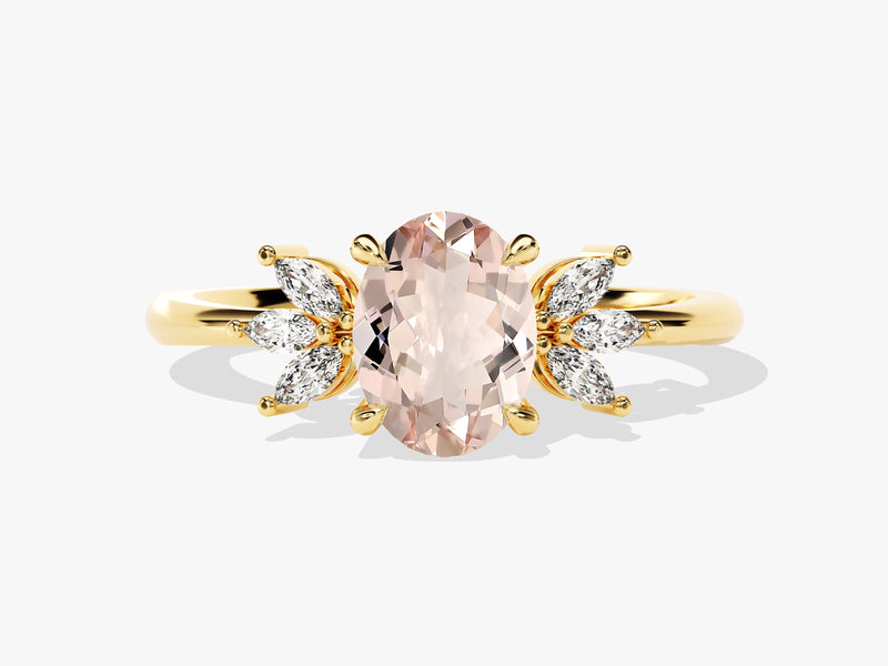 Oval Cut Peach Morganite Engagement Ring with Marquise Sidestones