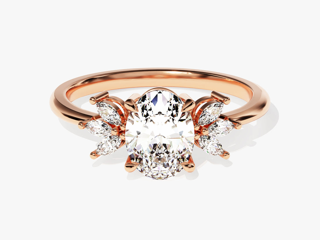 Marquise Cluster Accent Oval Cut Moissanite Engagement Ring (1.50 CT)