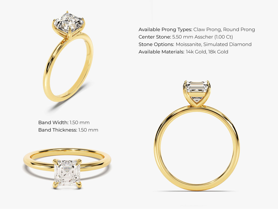 Asscher Cut Solitaire Moissanite Engagement Ring (1.00 CT)