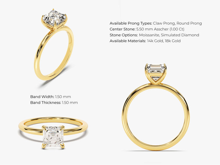 Asscher Cut Solitaire Moissanite Engagement Ring (1.00 CT)