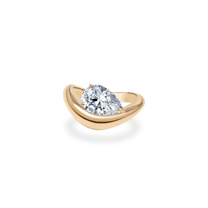 1.0CT-2.0CT Pear Cut Moissanite Diamond Wave Dome Engagement Ring