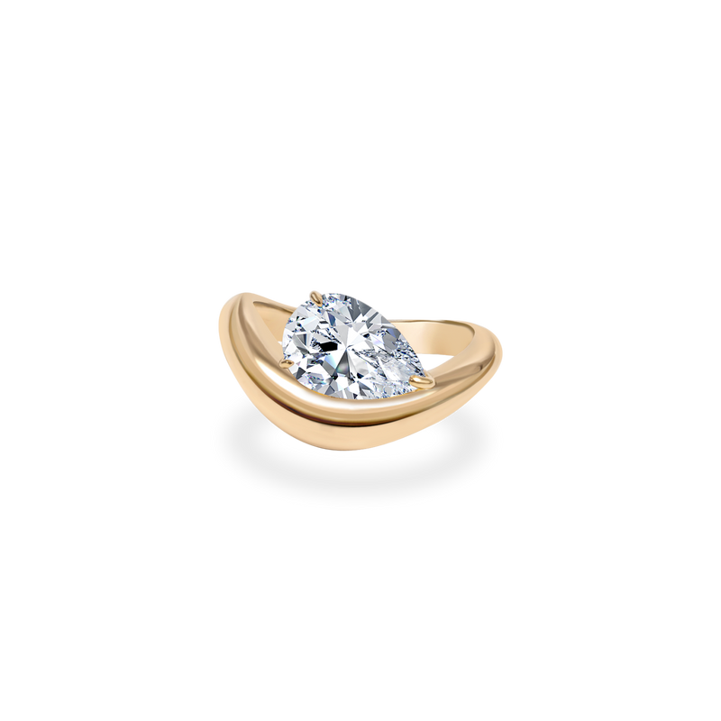 1.0CT-2.0CT Pear Cut Moissanite Diamond Wave Dome Engagement Ring