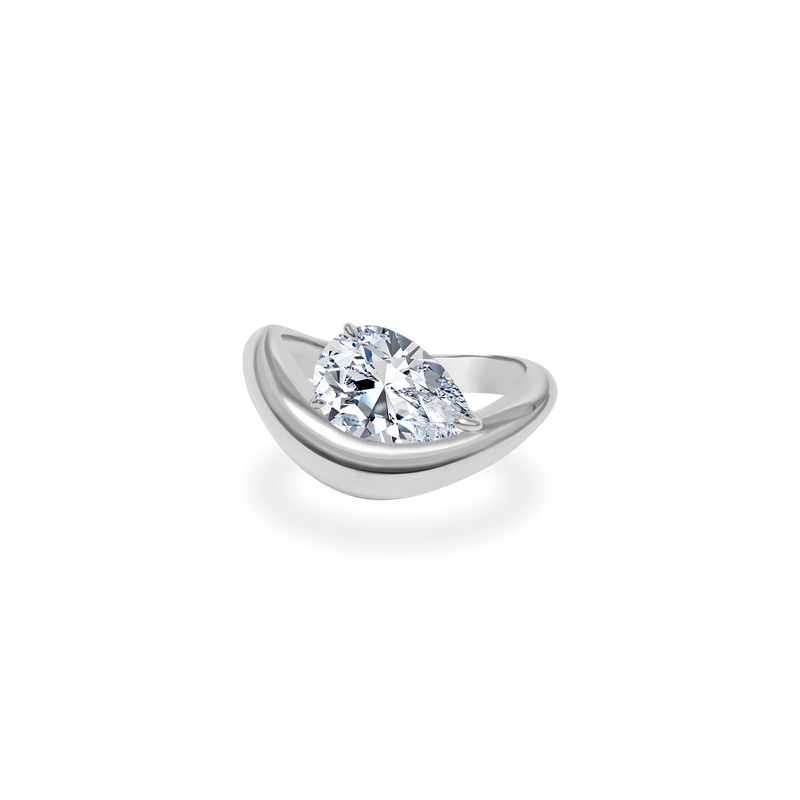 1.0CT-2.0CT Pear Cut Moissanite Diamond Wave Dome Engagement Ring
