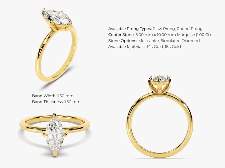 Marquise Cut Solitaire Moissanite Engagement Ring (1.00 CT)