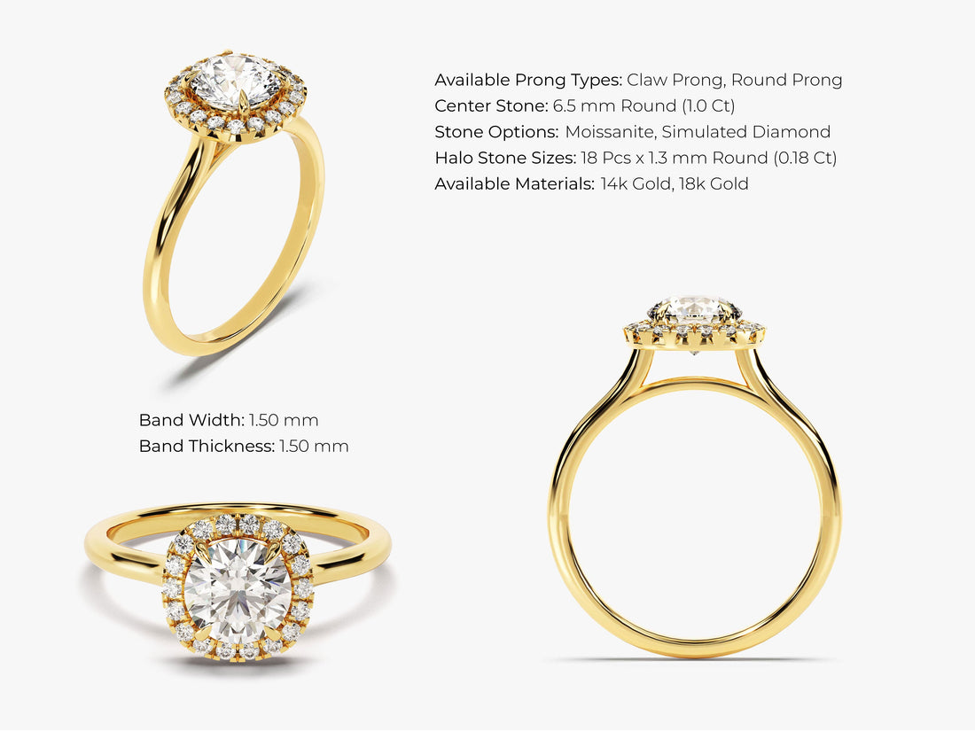 Cushion Shaped Halo Moissanite Engagement Ring (1.00 CT)