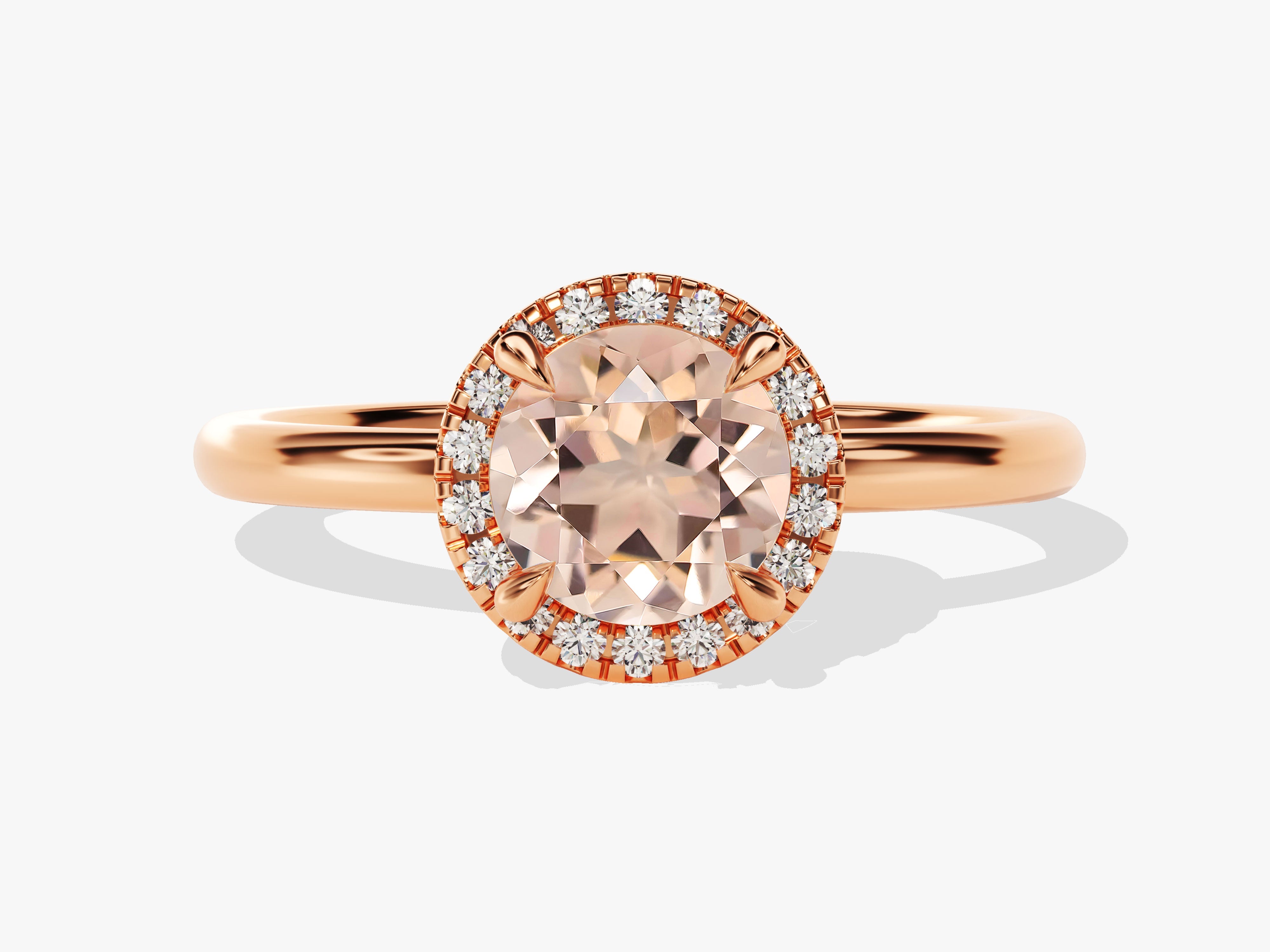 Round Cut Peach Morganite Halo Engagement Ring