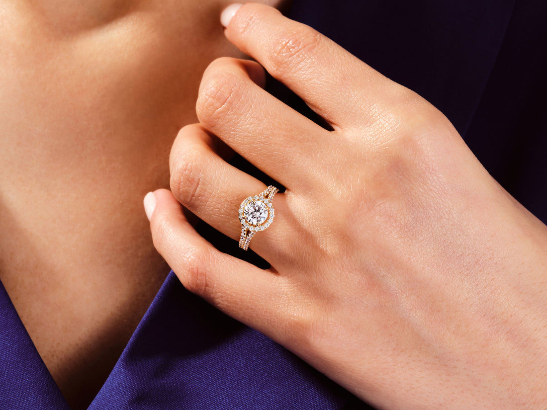 Split Double Band Halo Moissanite Engagement Ring (1.00 CT)